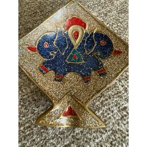 Vintage Brass  Kite‎ Shape Double Elephant Gold Glitter Boho Decor Tray